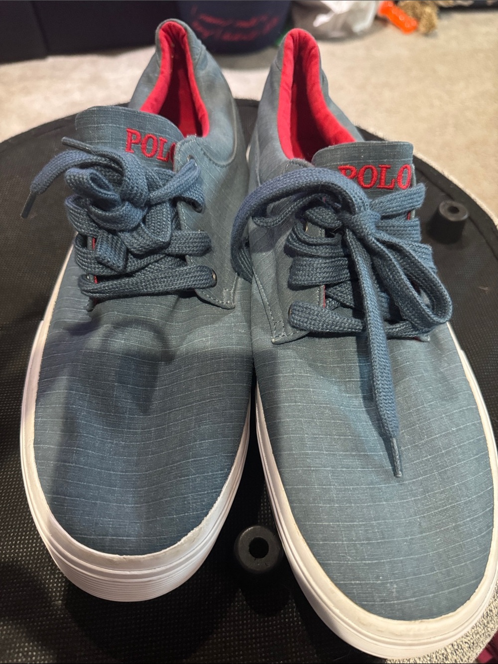 Polo by Ralph Lauren Men's Slate Blue Canvas Sneakers with Red Accents